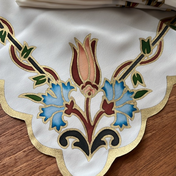 NWOT Scallop Border Tulip Pattern Hand Painted Napkins - Picture 5 of 7